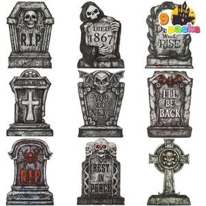 16" 9 Pcs Halloween Tombstones Decorations Outdoor, Graveyard Yard Lawn